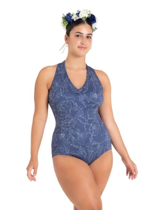 Chamomile Cross Back Leotard - Dusty Blue Floral - CHILD