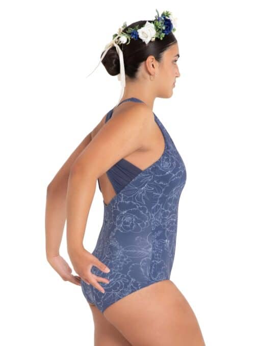 Chamomile Cross Back Leotard - Dusty Blue Floral - CHILD - Image 3