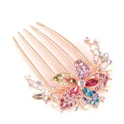 Rhinestone Hair Comb - Rainbow Diamante Flower