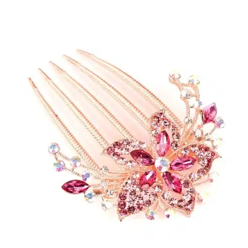 Rhinestone Hair Comb - Fuchsia Diamante Flower