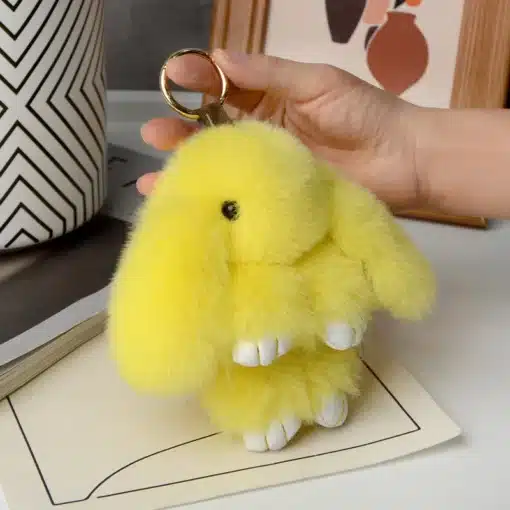 Fluffy Bunny Keyring - Yellow - Image 2