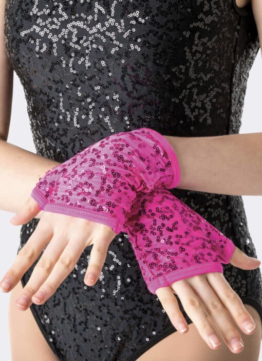 Sequin Fingerless Gloves - Pink - ADULT