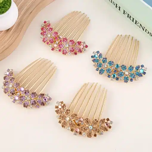 Rhinestone Hair Comb - Turquoise Floral - Image 2