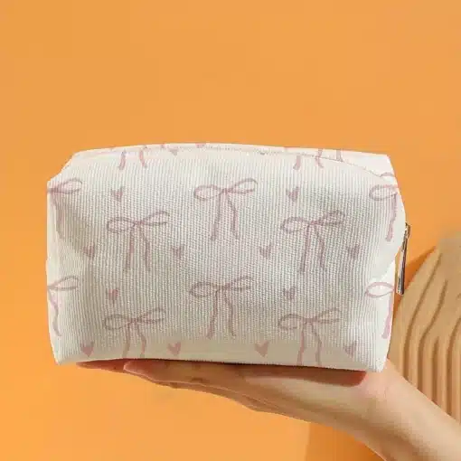 Pink Bow Corduroy Makeup Bag - Image 3