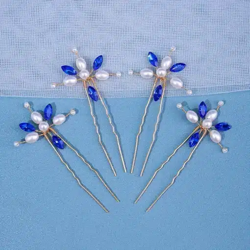 Diamante & Pearl Hair Pins - Sapphire Blue - 3pk