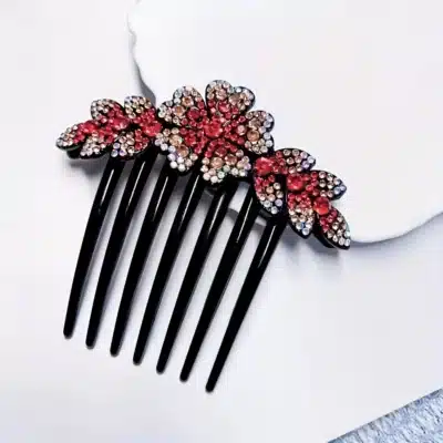 Rhinestone Flower Design Hair Comb - Red