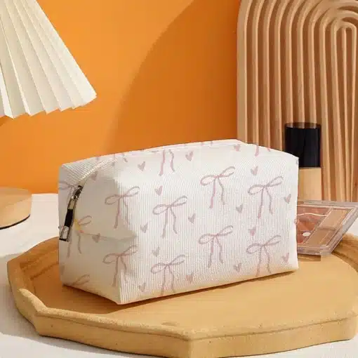 Pink Bow Corduroy Makeup Bag