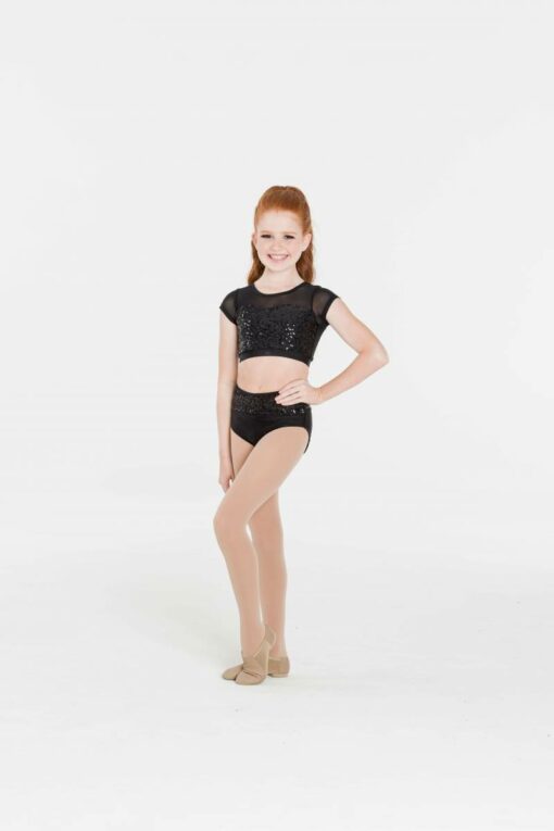 Sequin Attitude Crop Top - Black - CHILD