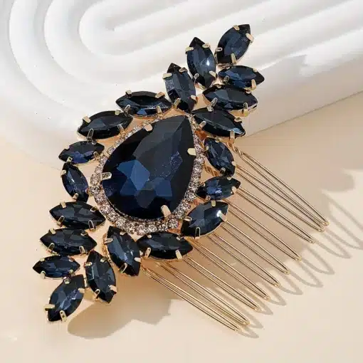 Rhinestone Hair Comb - Sapphire Blue