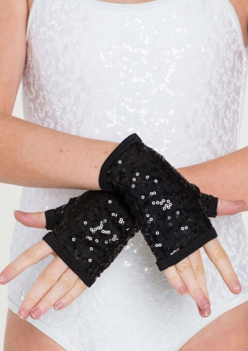 Sequin Fingerless Gloves - Black - ADULT