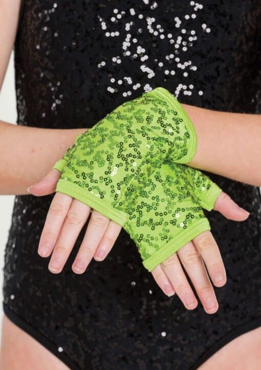 Sequin Fingerless Gloves - Lime - ADULT