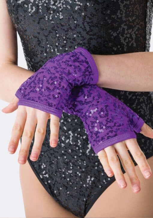 Sequin Fingerless Gloves - Purple - CHILD