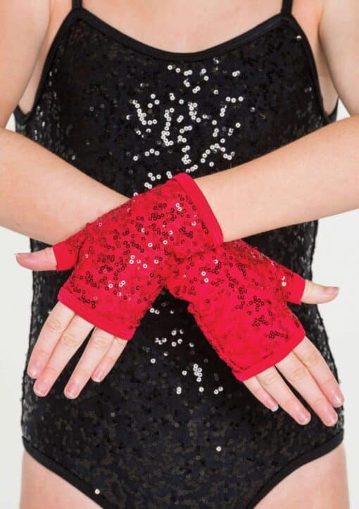 Sequin Fingerless Gloves - Red - ADULT