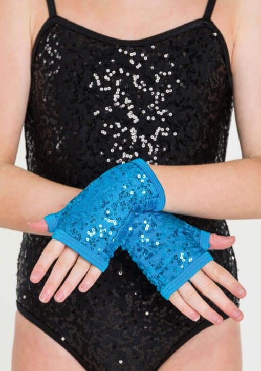 Sequin Fingerless Gloves - Turquoise - ADULT