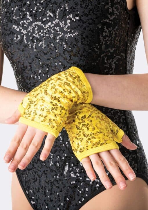 Sequin Fingerless Gloves - Yellow - CHILD