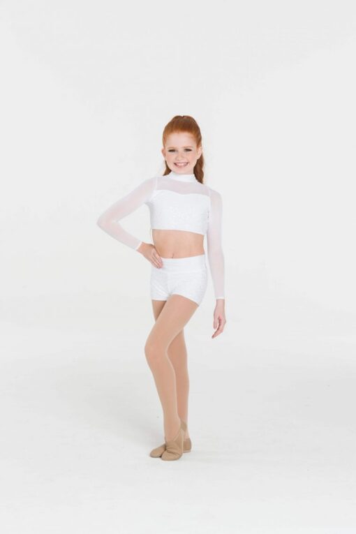 Sequin Down Town Long Sleeve Crop - White - CHILD