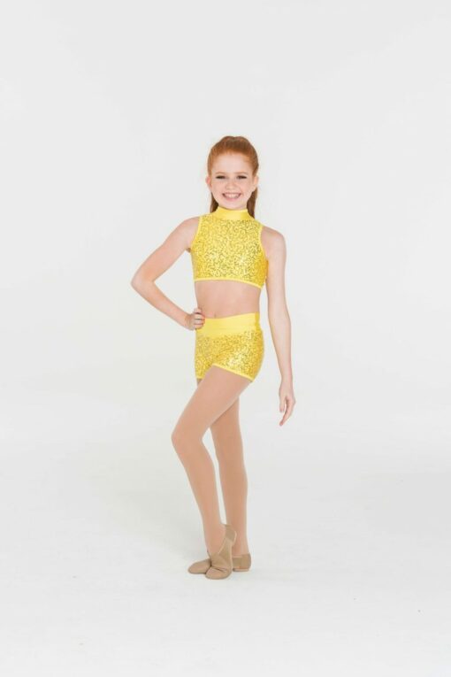Sequin Cabaret Crop Top - Yellow - CHILD