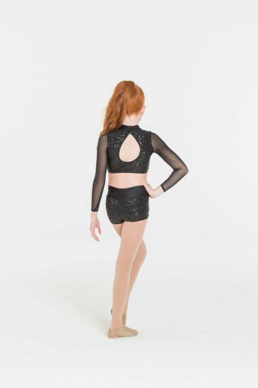Sequin Down Town Long Sleeve Crop - Black - CHILD - Image 2