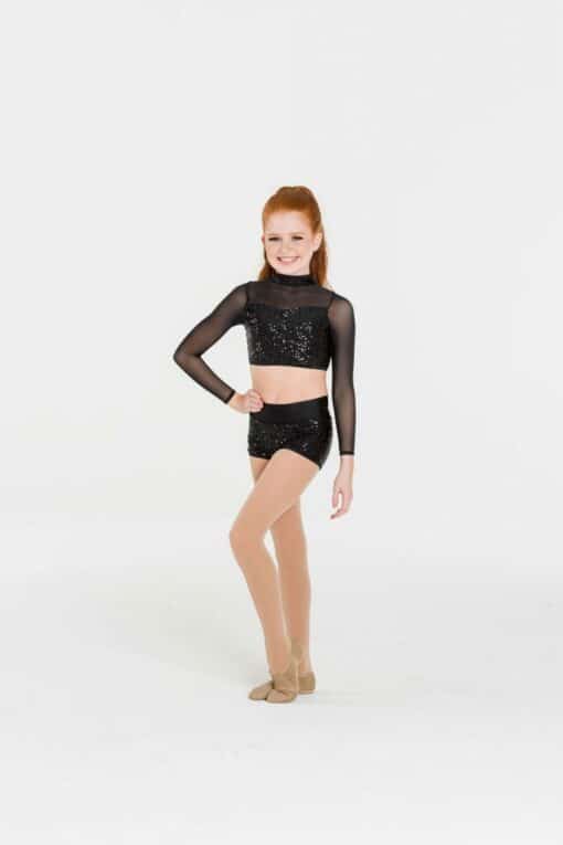 Sequin Down Town Long Sleeve Crop - Black - CHILD