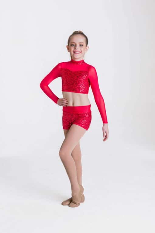 Sequin Down Town Long Sleeve Crop - Red - CHILD