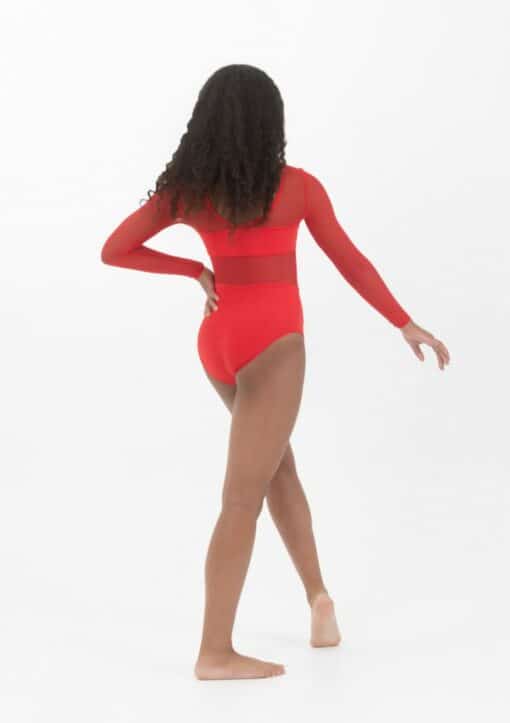 Cleo Mesh Long Sleeve Leotard - Red - CHILD - Image 2