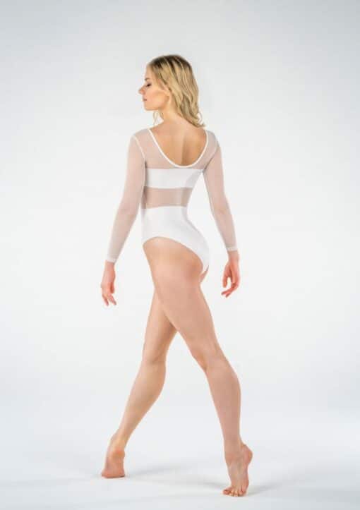 Cleo Mesh Long Sleeve Leotard - White - ADULT - Image 2