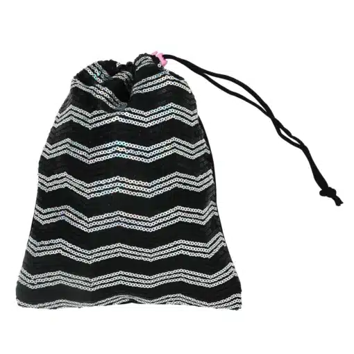 Sequin Stripes Shoe Bag - Black & Silver