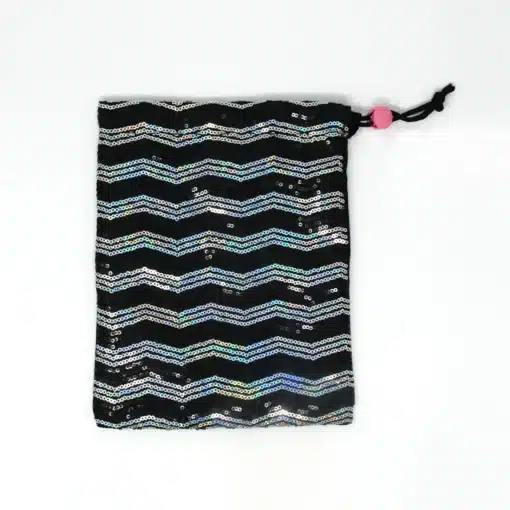 Sequin Stripes Shoe Bag - Black & Silver - Image 3
