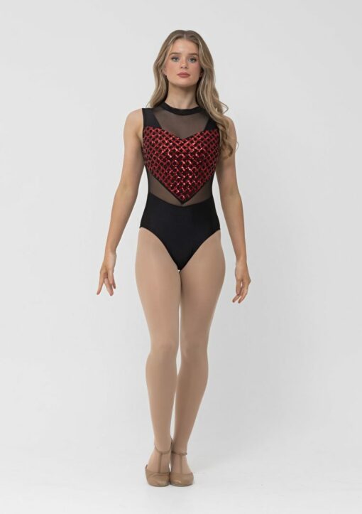 Liza Heart Sequin Leotard - Red - ADULT