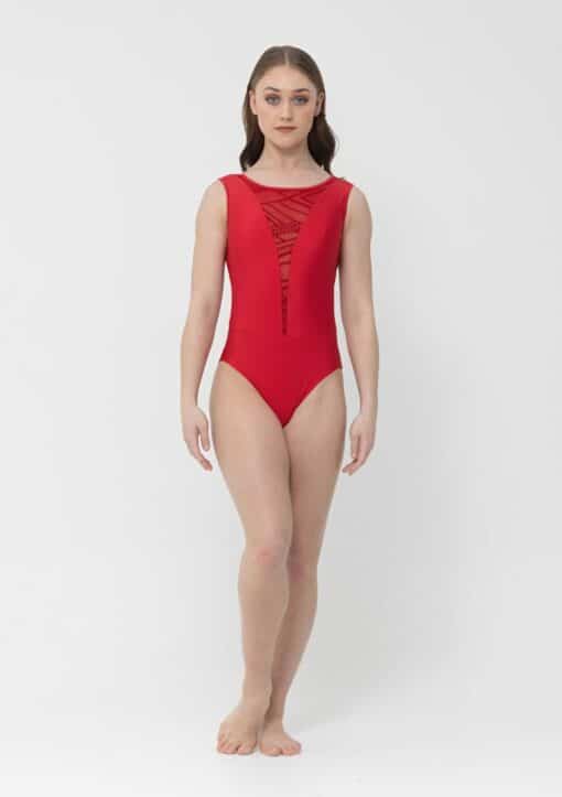 Maddie Geo Mesh Leotard - Red - ADULT