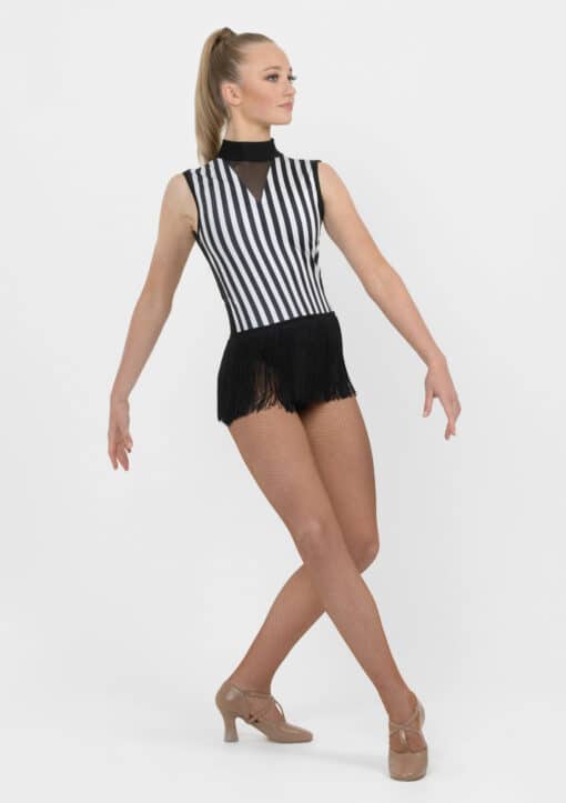 Melody Stripe Fringe Leotard - White - CHILD