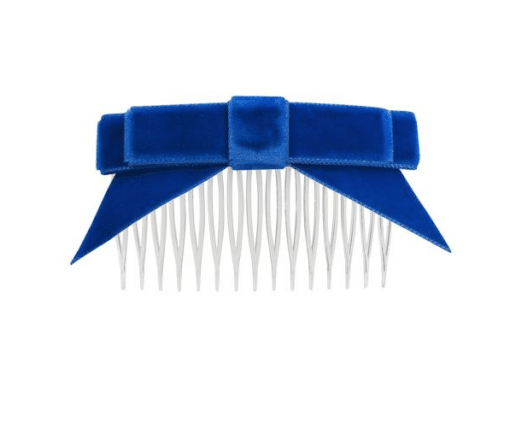 Velvet Bow Comb w Tails - Cobalt