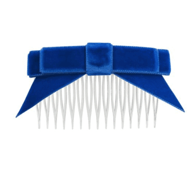 Velvet Bow Comb w Tails - Cobalt