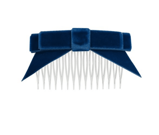 Velvet Bow Comb w Tails - Navy