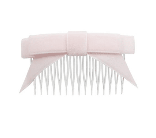 Velvet Bow Comb w Tails - Pale Pink