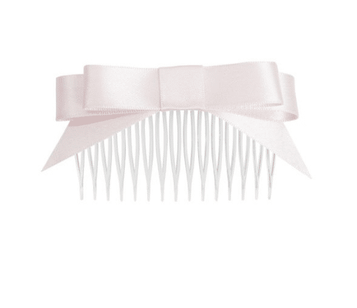 Satin Bow Comb w Tails - Light Pink