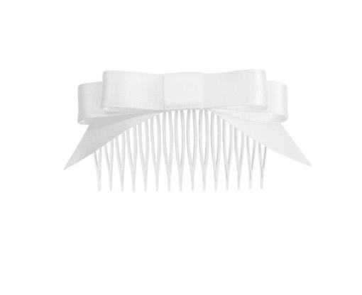 Satin Bow Comb w Tails - White