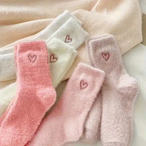 Fluffy Heart Crew Socks - Image 3