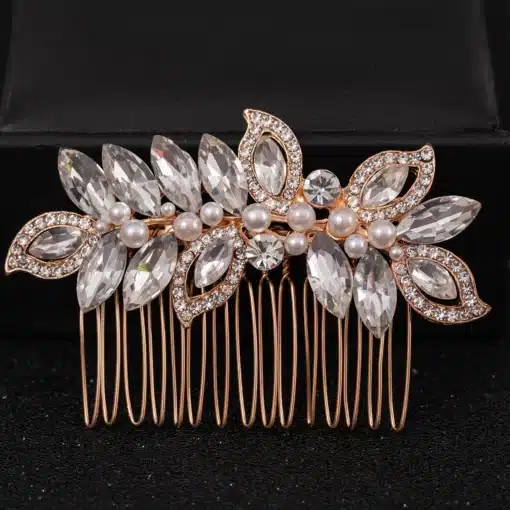 Rhinestone Hair Comb - Diamante Leaf