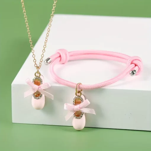 Ballet Shoe Bracelet - Gold & Pink - Image 2