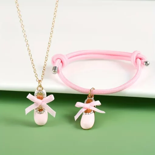 Ballet Shoe Necklace - Silver & Pink
