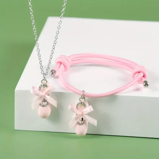 Ballet Shoe Bracelet - Silver & Pink - Image 2