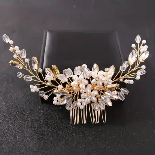 Rhinestone Hair Comb - Floral Pearls