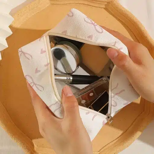 Pink Bow Corduroy Makeup Bag - Image 2
