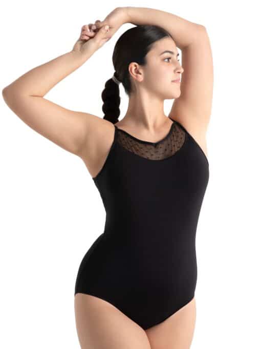 Swiss Dot Mesh Camisole Leotard - Black - ADULT