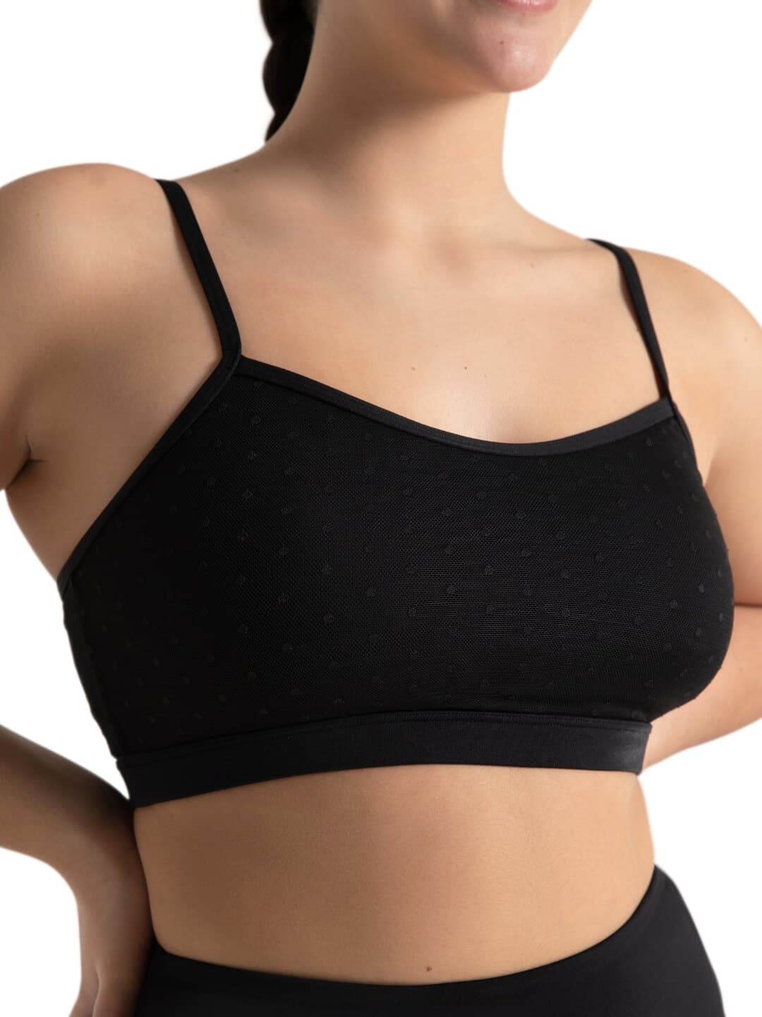 Capezio Swiss Dot Mesh Bra Top - Black - ADULT