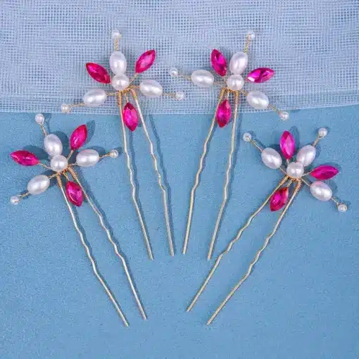 Diamante & Pearl Hair Pins - Pink - 3pk