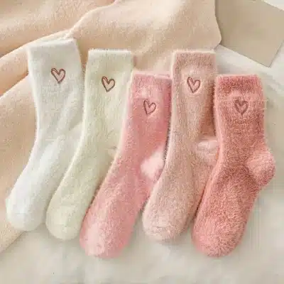 Fluffy Heart Crew Socks
