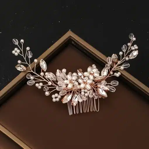 Rhinestone Hair Comb - Floral Pearls - Image 2